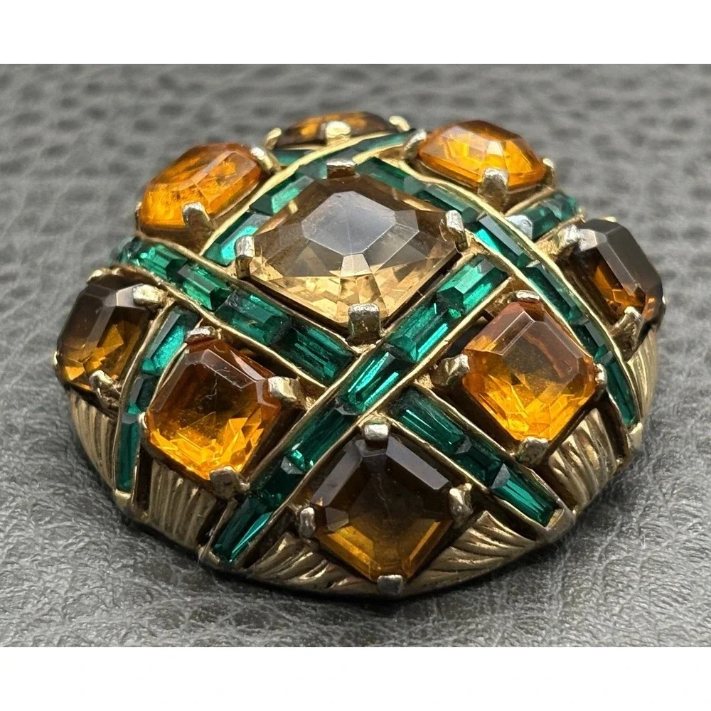Marcel Boucher Vintage Dome Rhinestone Checkerboard Brooch